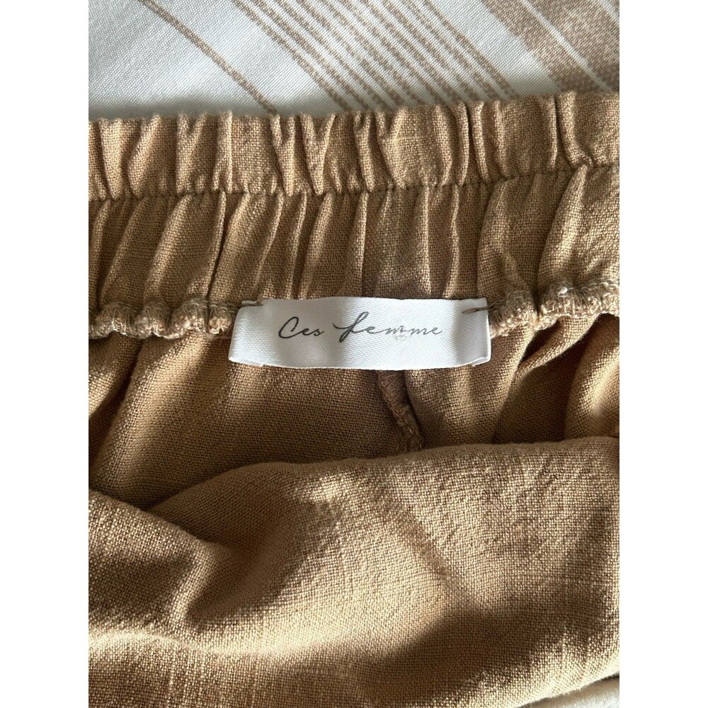 Women’s Linen Blend Wide Leg Jumpsuit Overalls Tan Beige Pockets Casual Size S - Picture 5 of 7